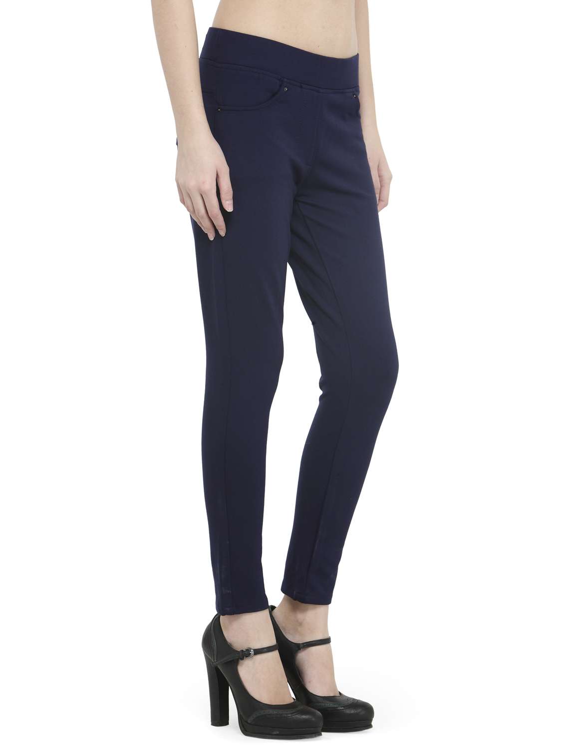 navy blue cotton lycra jeggings - 14366629 - Standard Image - 1