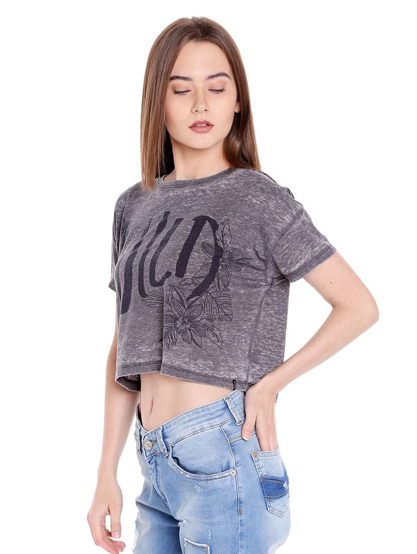 grey printed cotton crop tee - 14367809 - Standard Image - 1