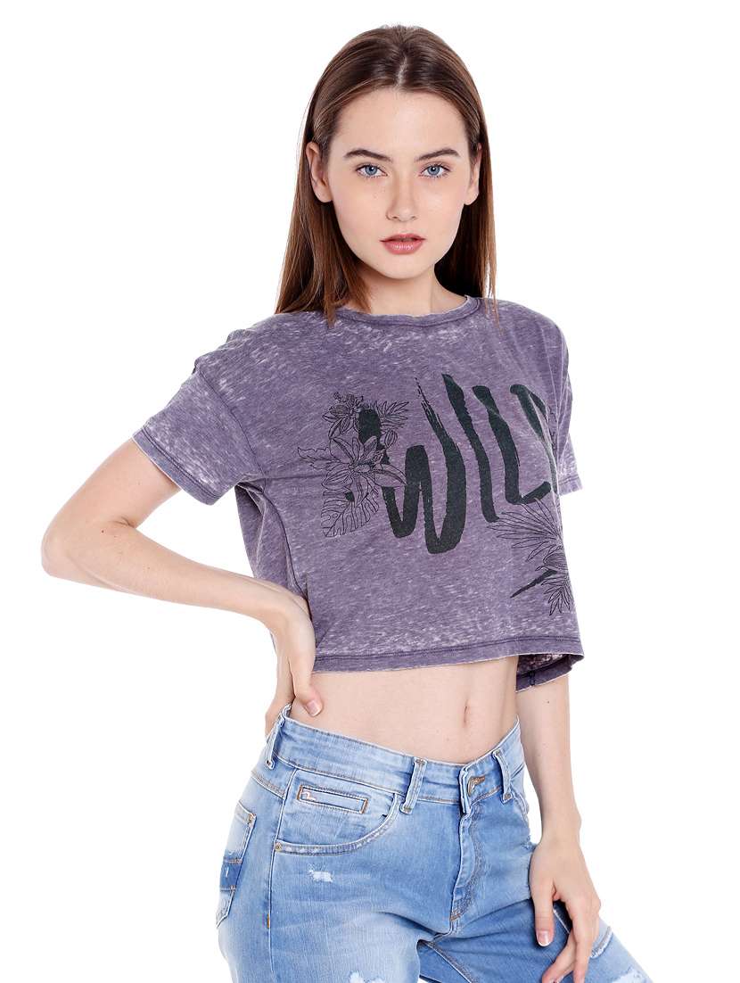 purple printed cotton crop tee - 14367810 - Standard Image - 1