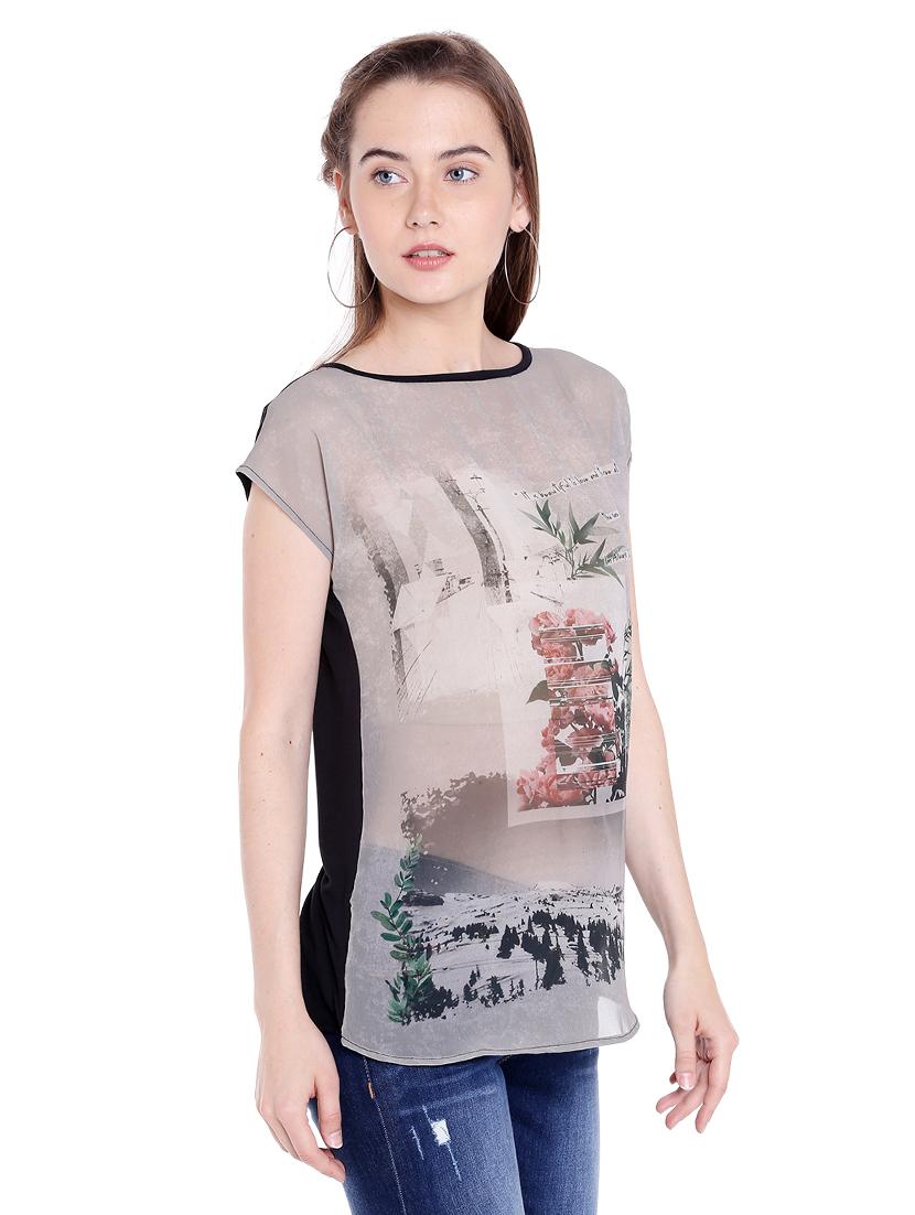 grey printed viscose regular tee - 14367816 - Standard Image - 1