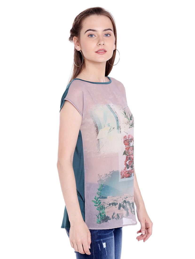 pink printed viscose regular tee - 14367817 - Standard Image - 1