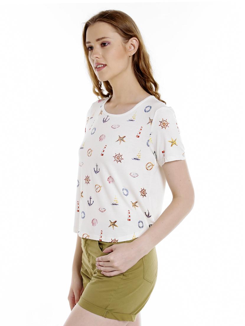 white printed viscose regular tee - 14367827 - Standard Image - 1