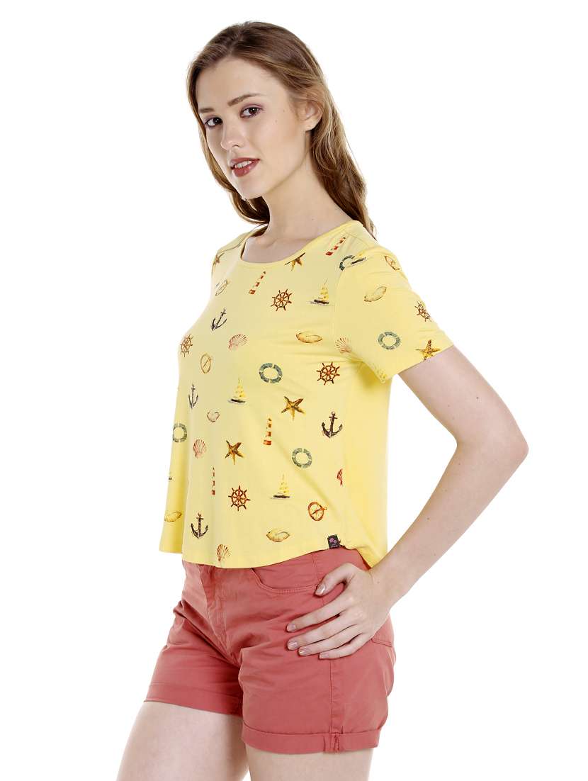 yellow printed viscose regular tee - 14367829 -  Standard Image - 1