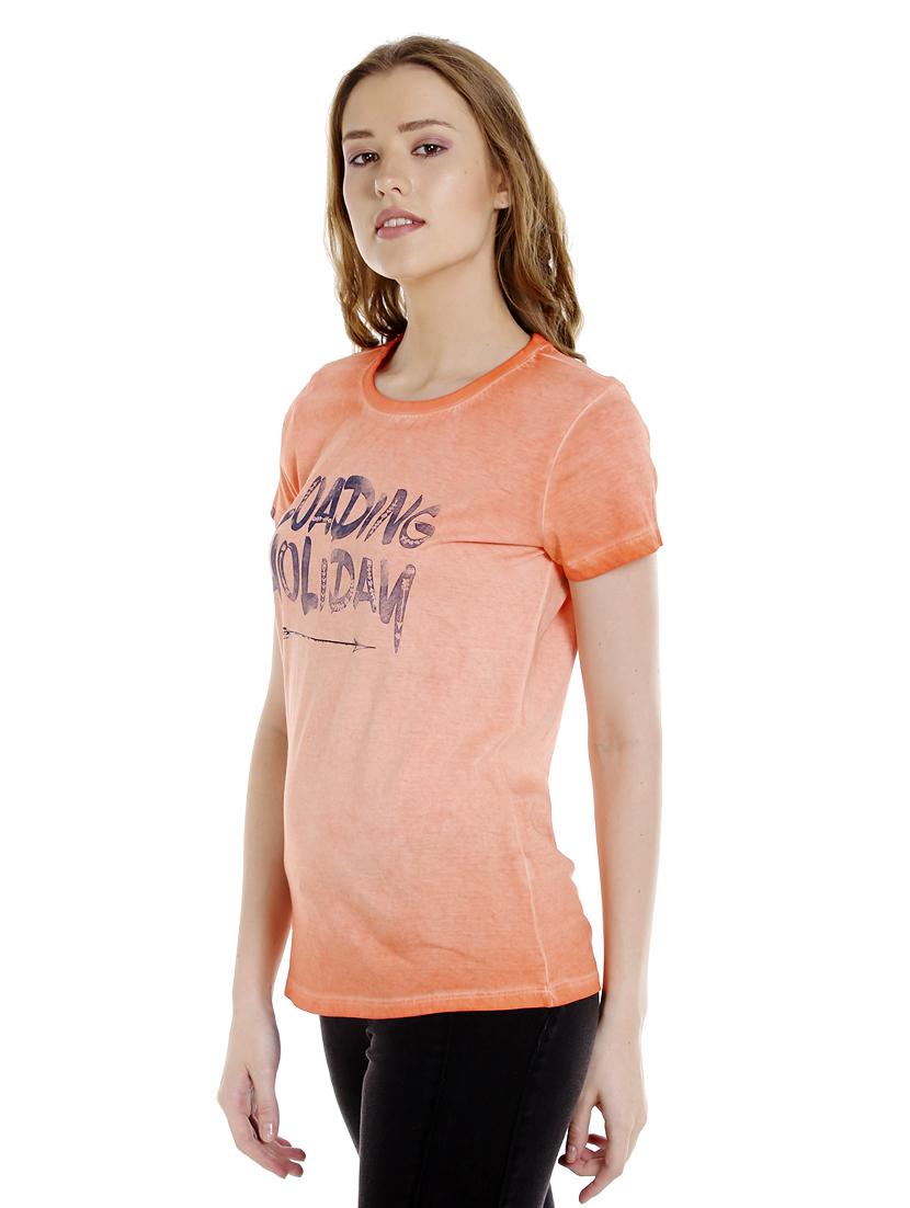 orange printed cotton regular tee - 14367832 - Standard Image - 1