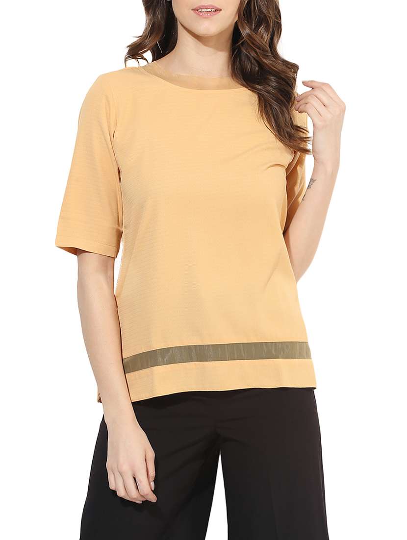 sheer panel neck and hem insert top