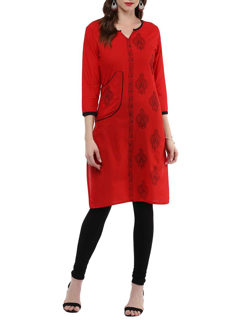 red cotton straight kurta