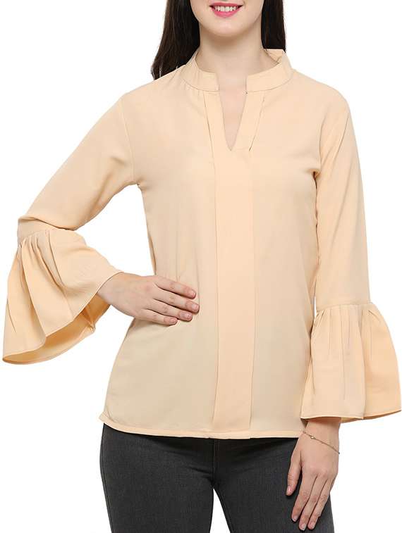 women's straight mandarin neck top