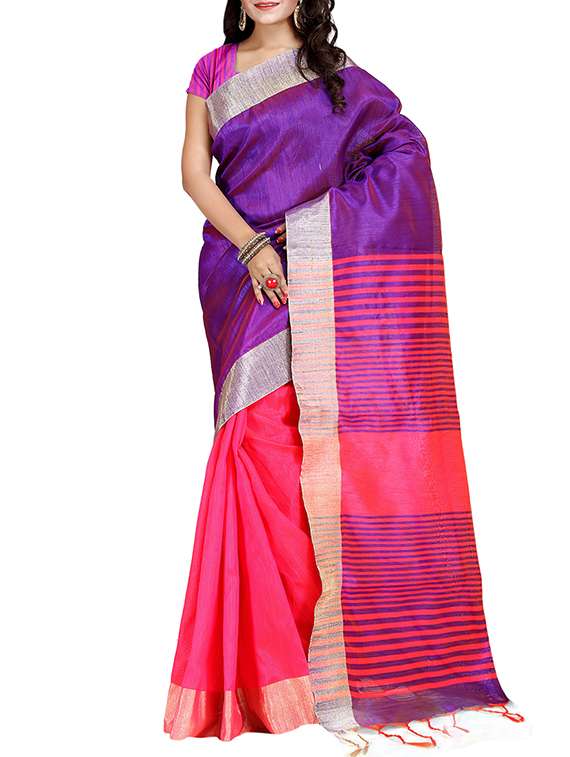 purple & pink art silk half & half saree with blouse