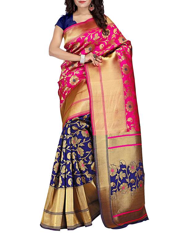 pink silk blend banarasi saree with blouse