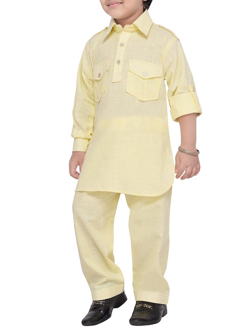 yellow cotton pathani suit set - 14375233 - Standard Image - 1