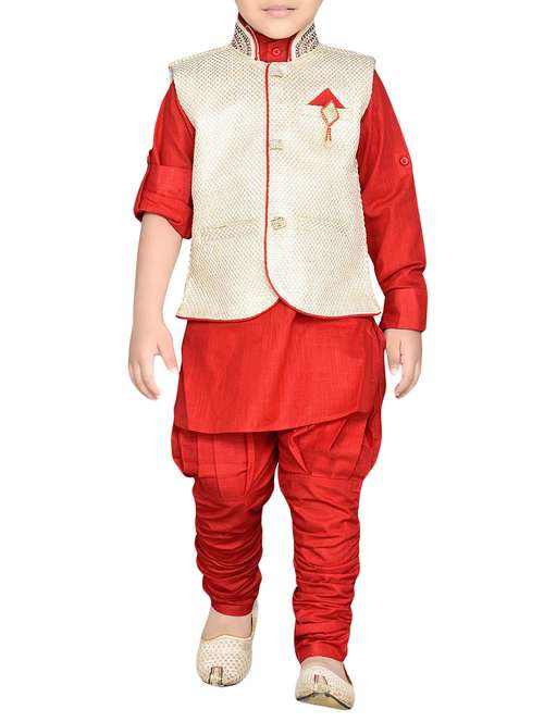 red silk blend kurta set - 14375254 -  Standard Image - 0