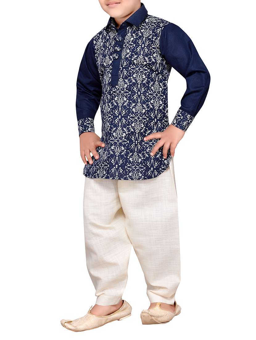 blue cotton kurta pyjama set - 14375284 -  Standard Image - 1