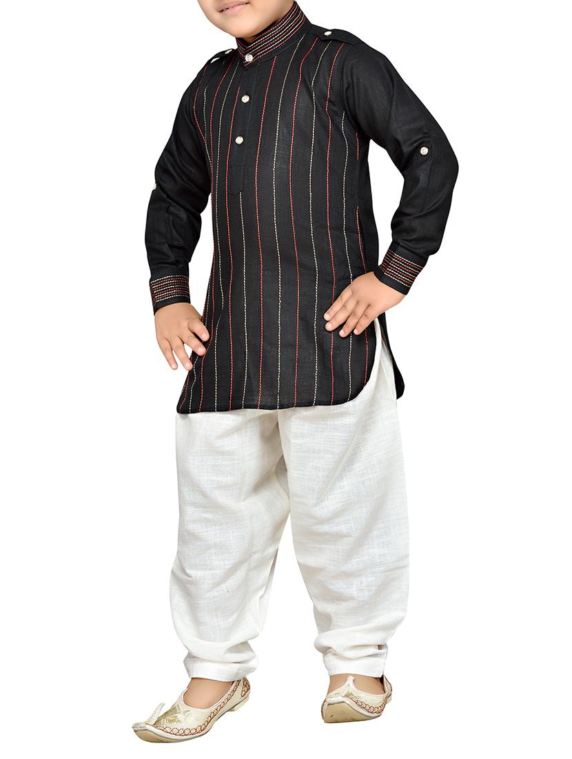 black cotton kurta pyjama set - 14375287 -  Standard Image - 1