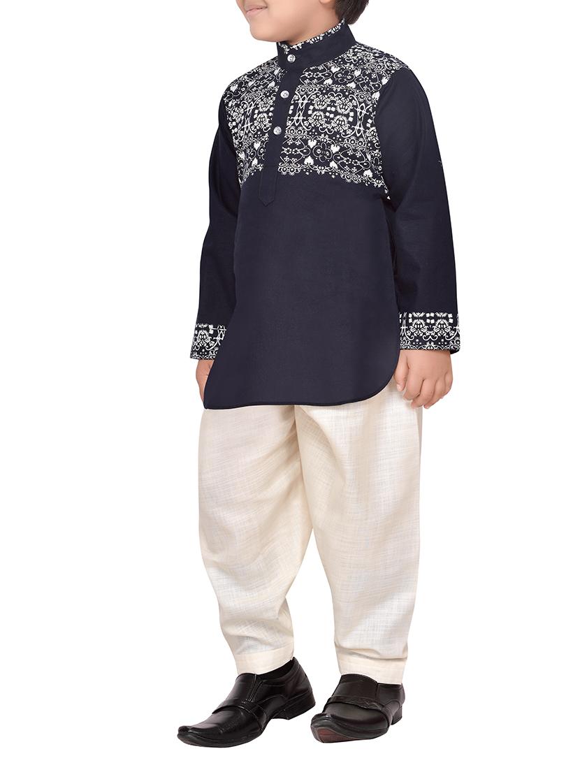 blue cotton kurta pyjama set - 14375298 -  Standard Image - 1