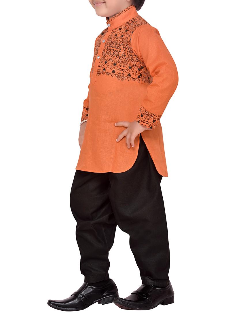 orange cotton kurta pyjama set - 14375299 - Standard Image - 1