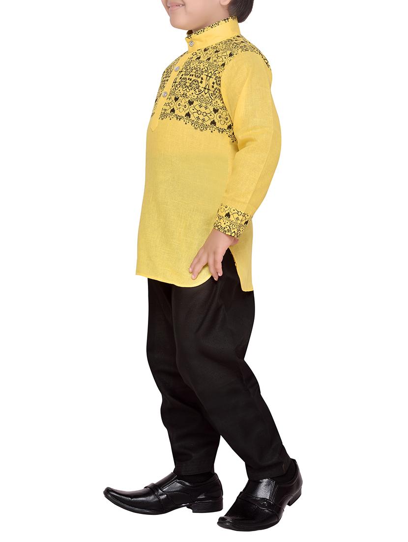 yellow cotton kurta pyjama set - 14375300 - Standard Image - 1