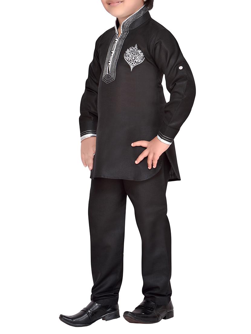 black cotton kurta pyjama set - 14375301 - Standard Image - 1