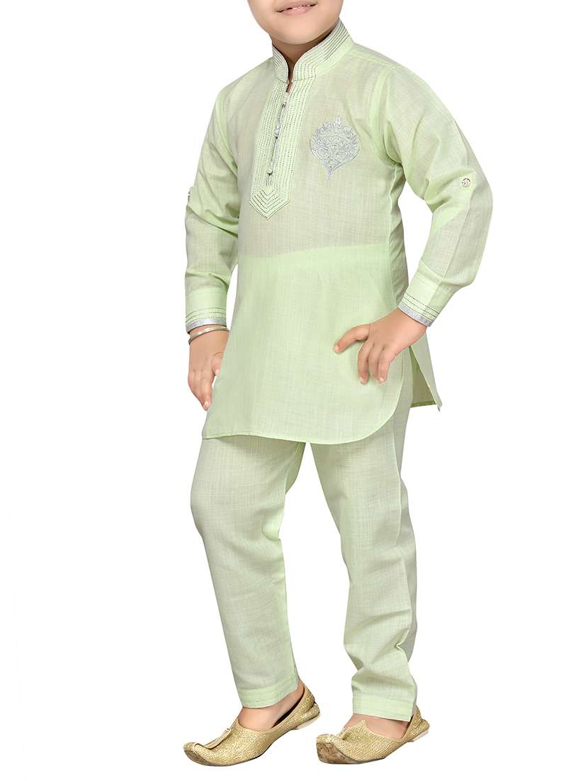 green cotton kurta pyjama set - 14375302 - Standard Image - 1