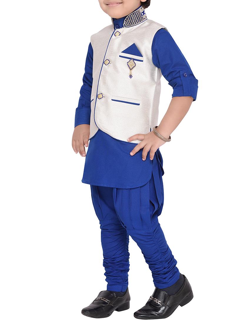 blue silk blend kurta set - 14375311 - Standard Image - 1