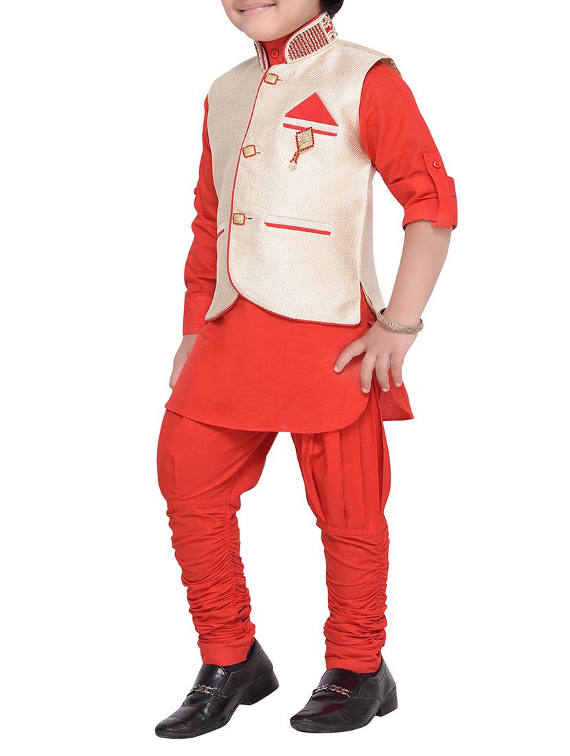 red silk blend kurta set - 14375312 - Standard Image - 1