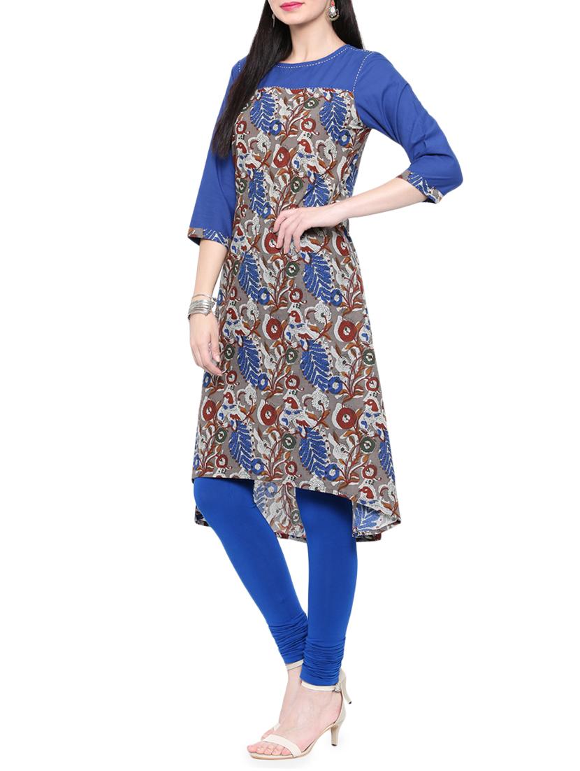 high-low pringted kurta - 14377358 -  Standard Image - 1