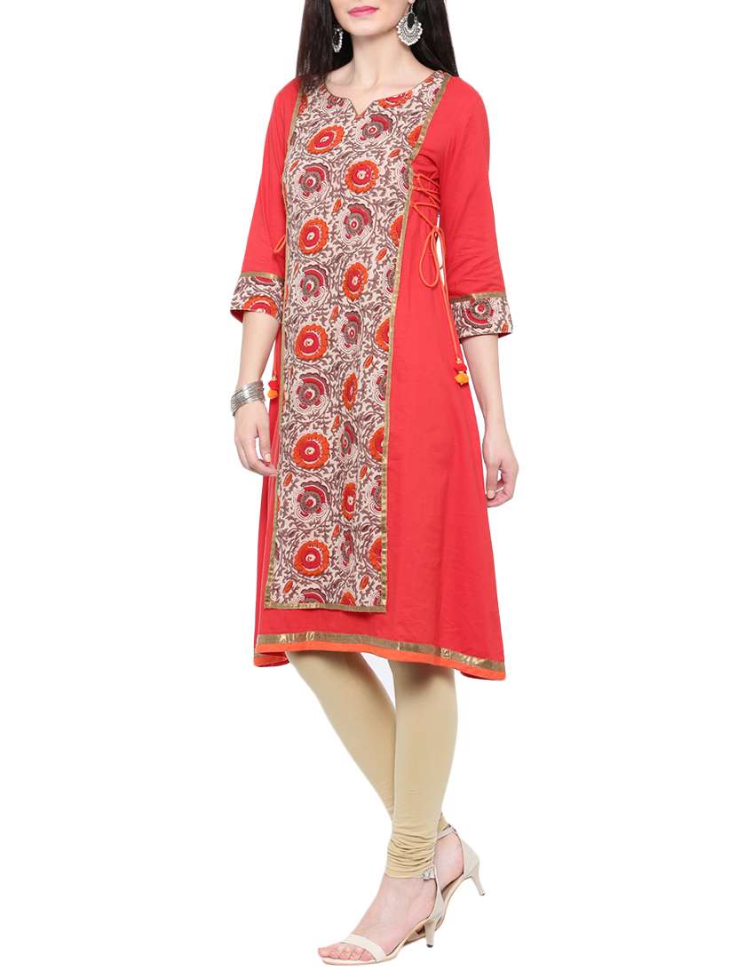 red cotton a-line kurta - 14377369 -  Standard Image - 1