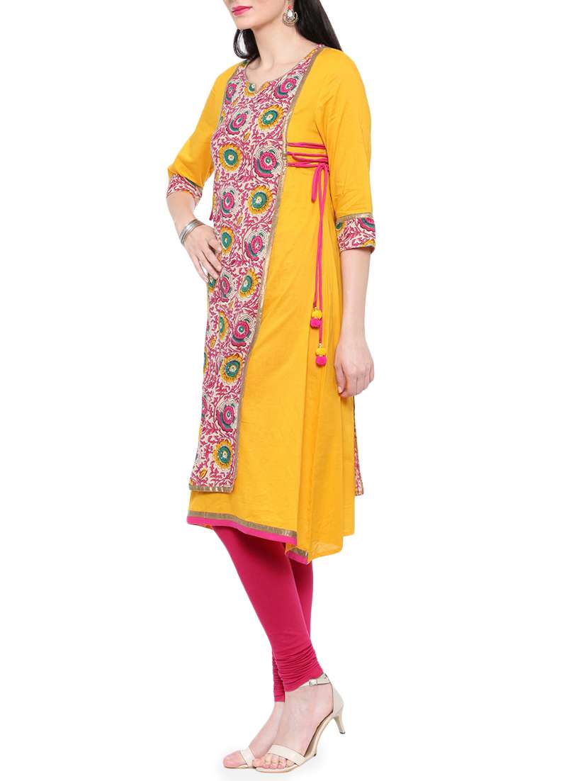 yellow cotton a-line kurta - 14377370 -  Standard Image - 1