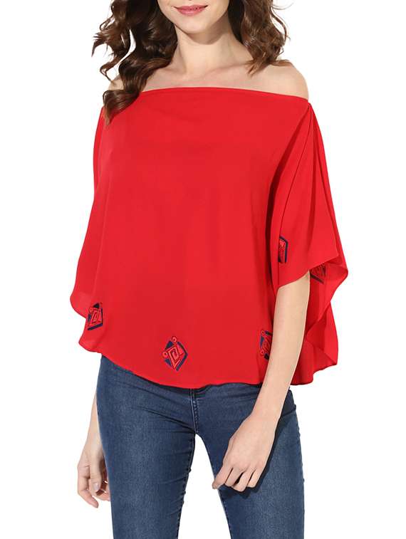 off shoulder embroidered top