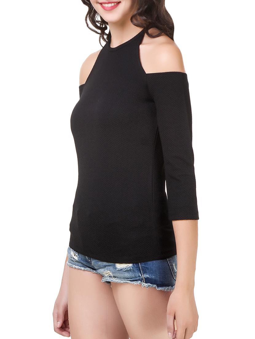 cold shoulder solid top - 14379399 - Standard Image - 1