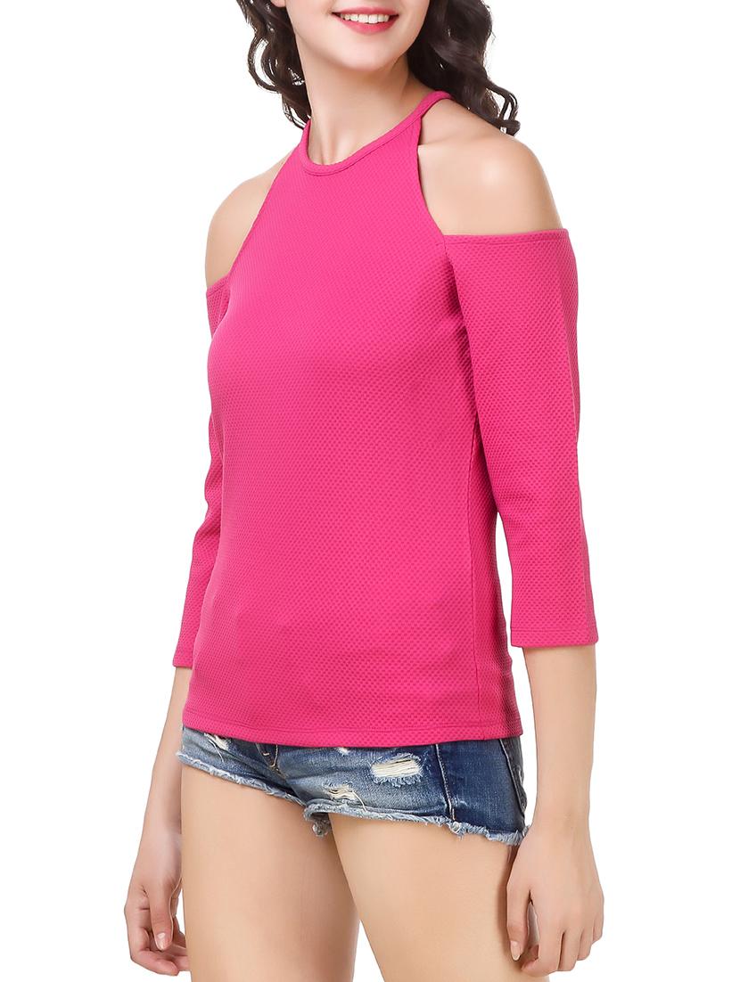 cold shoulder solid top - 14379402 - Standard Image - 1