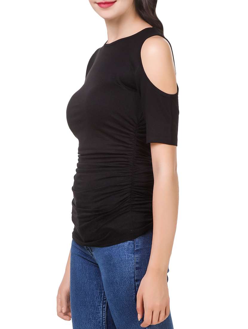 cold shoulder solid top  - 14379404 -  Standard Image - 1