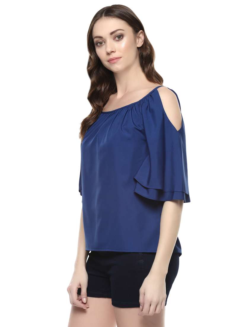 gathered neck cold shoulder top - 14382807 - Standard Image - 1