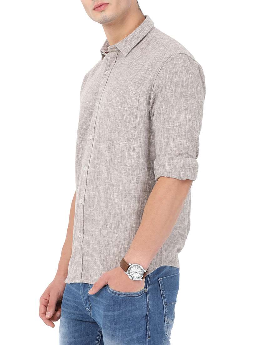 mens self design casual shirt - 14382958 - Standard Image - 1