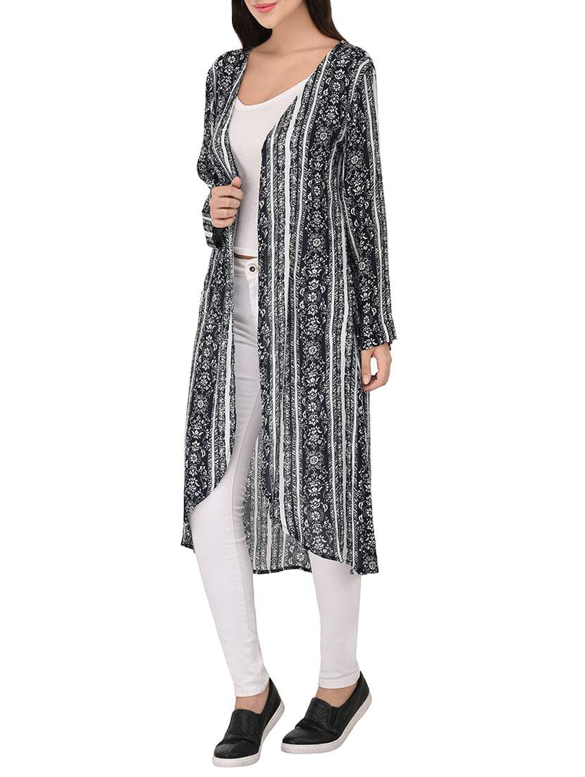 Black Printed Rayon Shrug - 14382982 -  Standard Image - 1