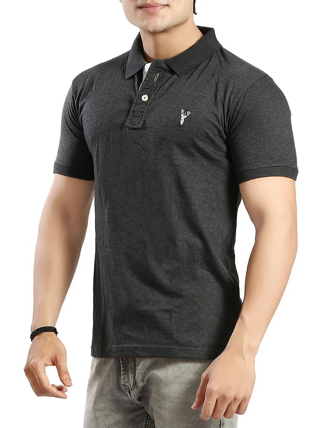 grey solid polo t-shirt - 14393883 -  Standard Image - 1