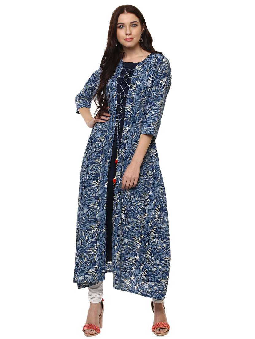 blue cotton a-line kurta