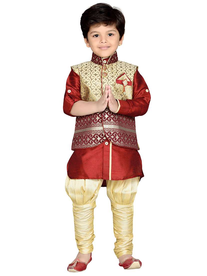 red silk blend sherwani set - 14397232 -  Standard Image - 1