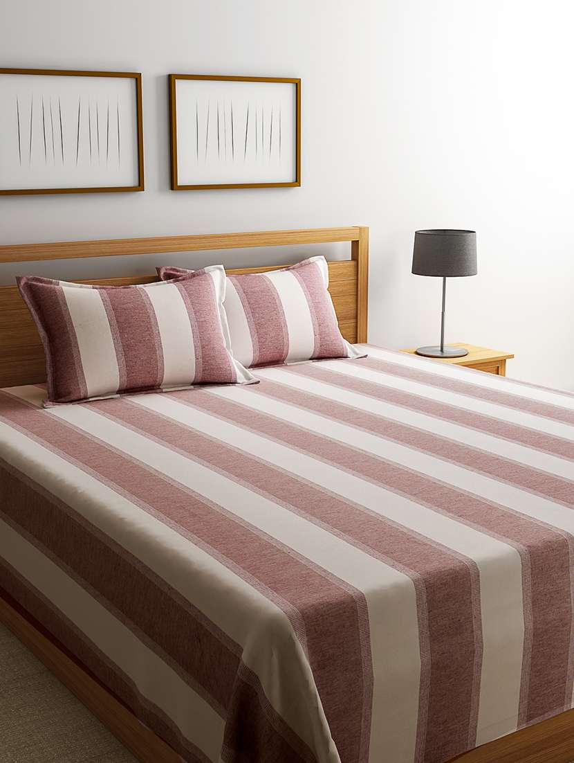 infinity cotton stripes double bed cover with 2 pillow covers by romee
