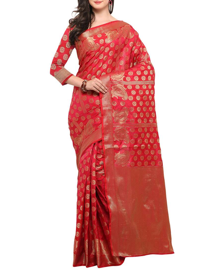 pink tussar silk woven saree with blouse