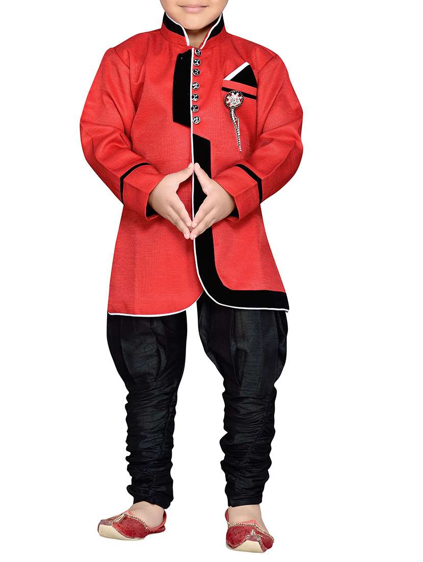 red cotton blend kurta set