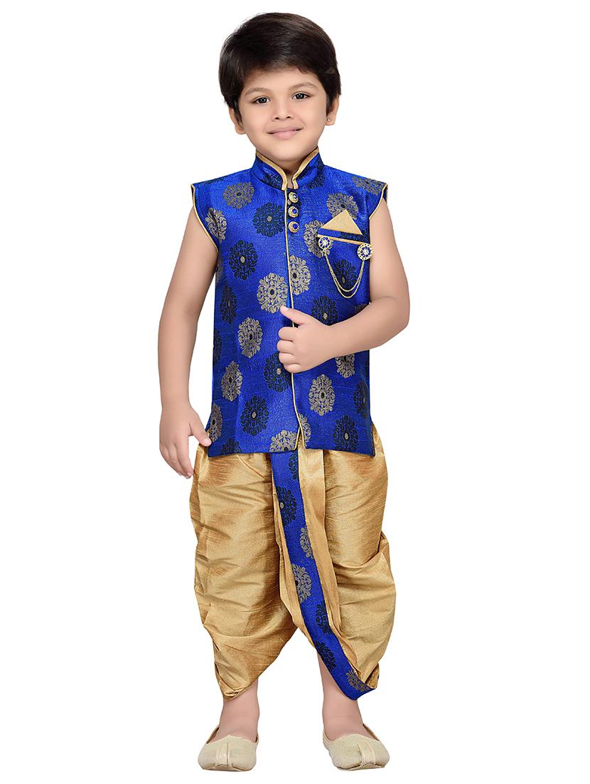blue silk blend dhoti kurta sets - 14405613 -  Standard Image - 1