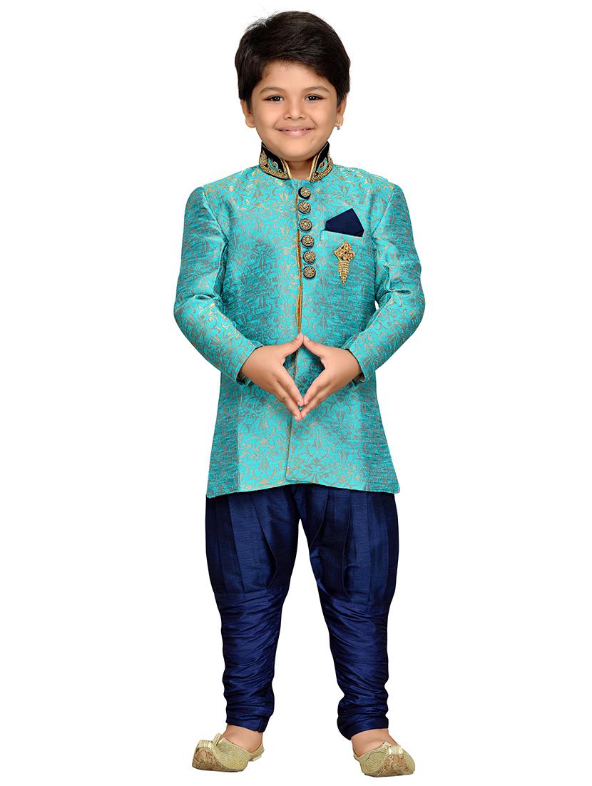 light blue silk blend sherwani sets - 14405617 -  Standard Image - 1