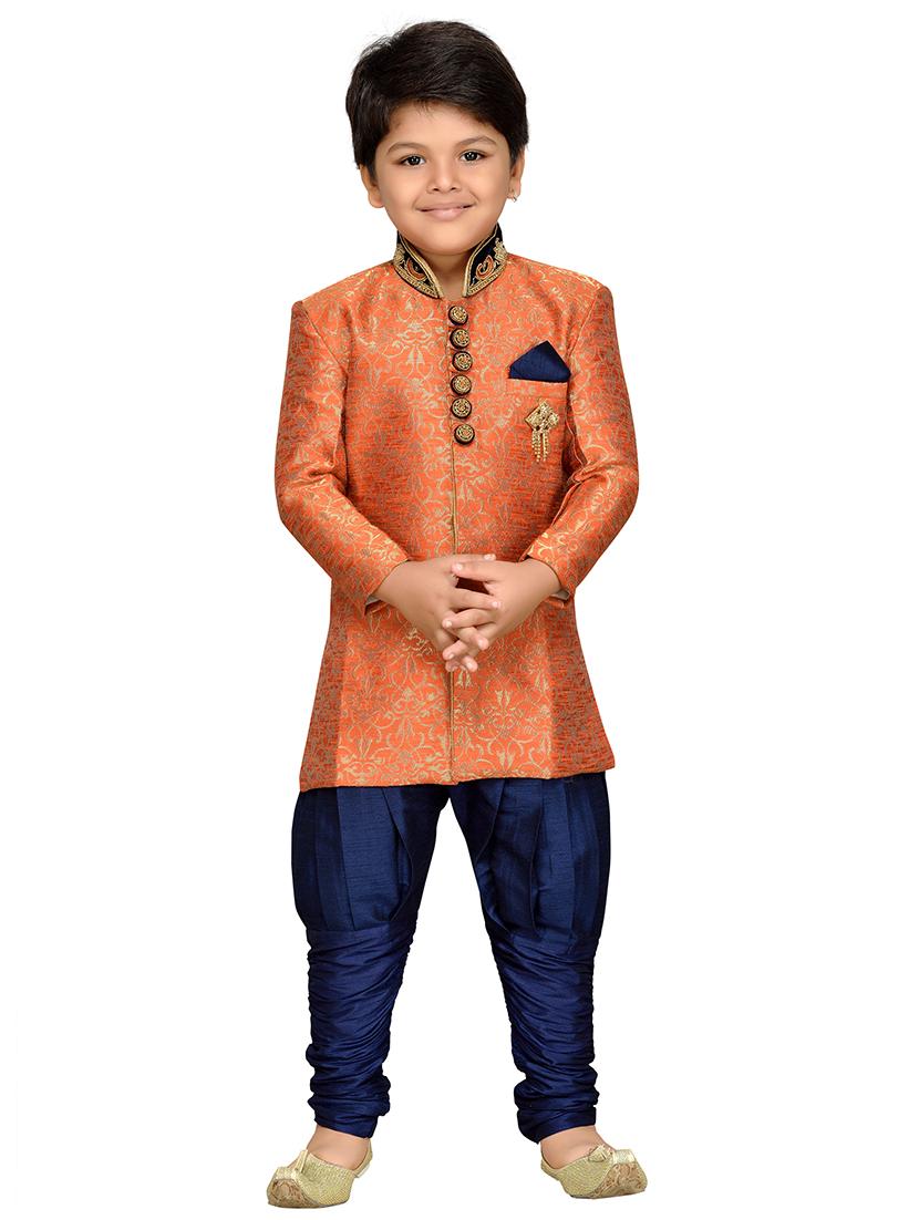 orange silk blend kurta sets - 14405618 -  Standard Image - 1