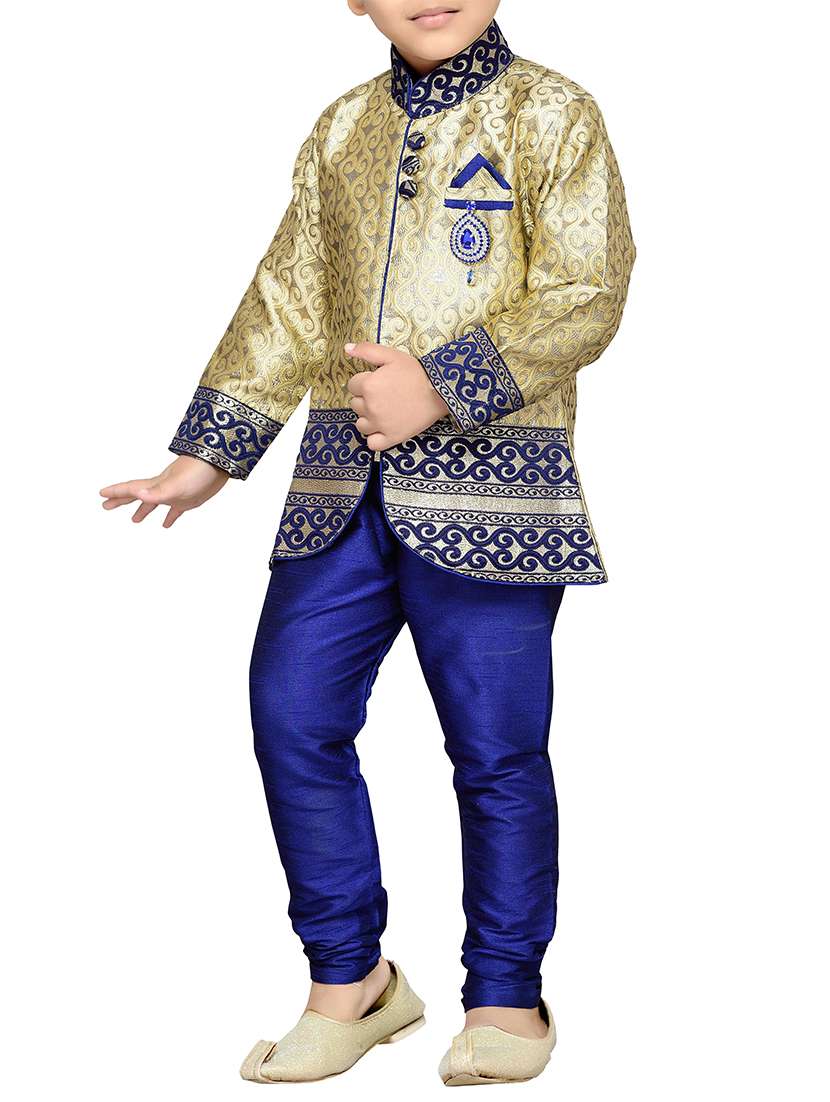 blue silk blend dhoti kurta sets - 14405624 - Standard Image - 4