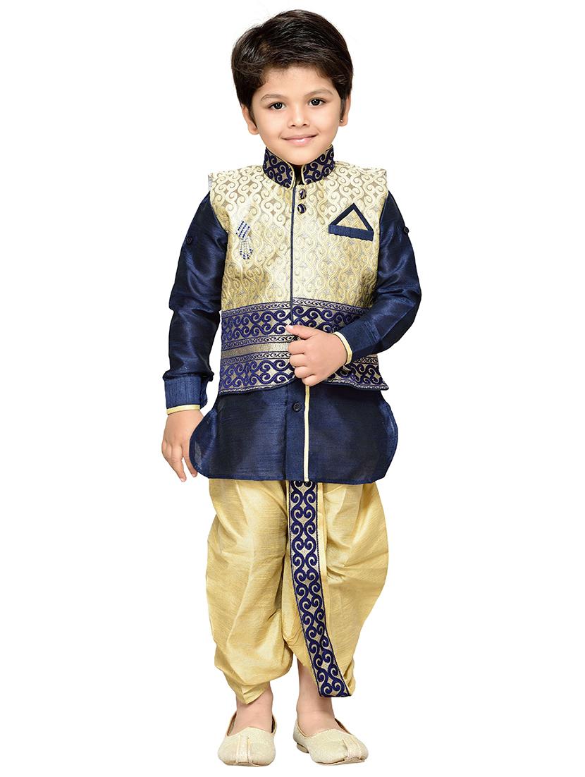 blue silk blend kurta sets - 14405641 -  Standard Image - 1