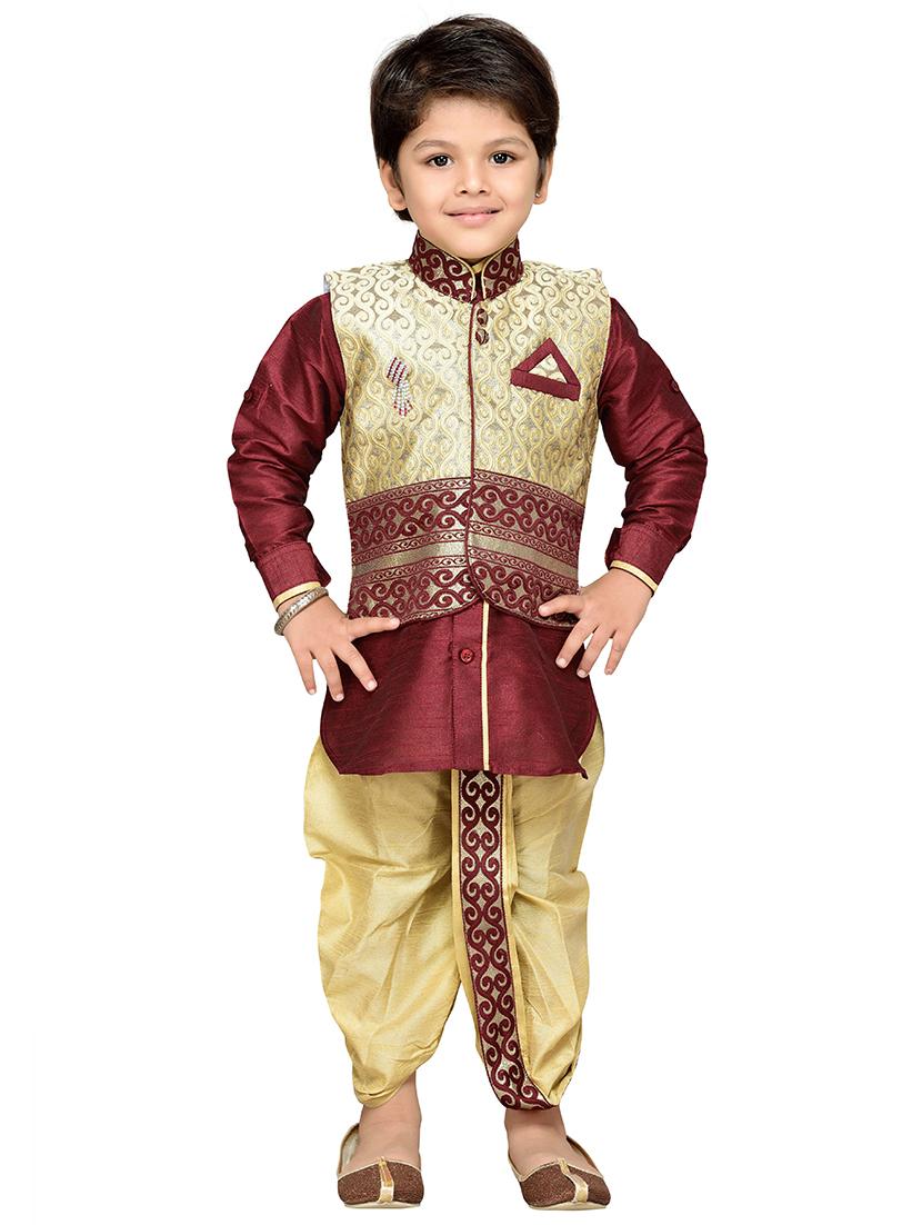red silk blend dhoti kurta set - 14405643 -  Standard Image - 1