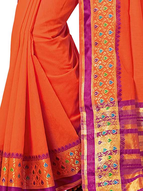 orange bordered saree with blouse - 14408472 -  Standard Image - 1