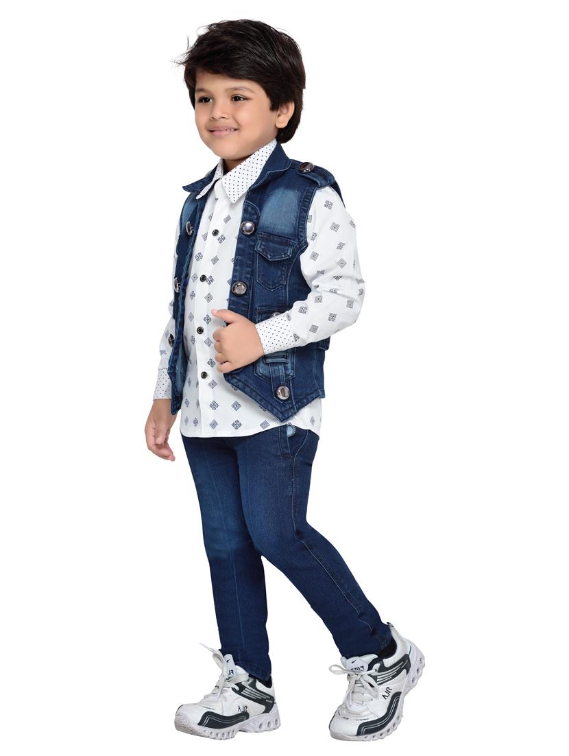 blue shirt & jeans set with jacket - 14408632 - Standard Image - 1