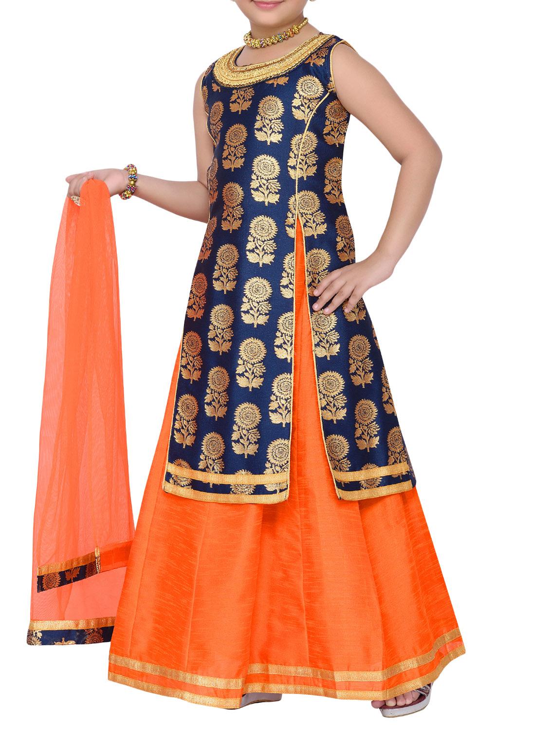 blue silk blend lehenga choli - 14409889 - Standard Image - 1