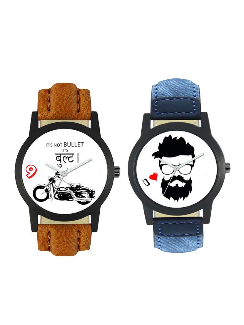 round analog dial leatherette strap watch combo